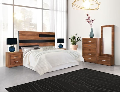 Foto 3 | Cómoda Cajonera De 5 Cajones Color Nogal Con Jaladeras De Metal - Madera Mdf