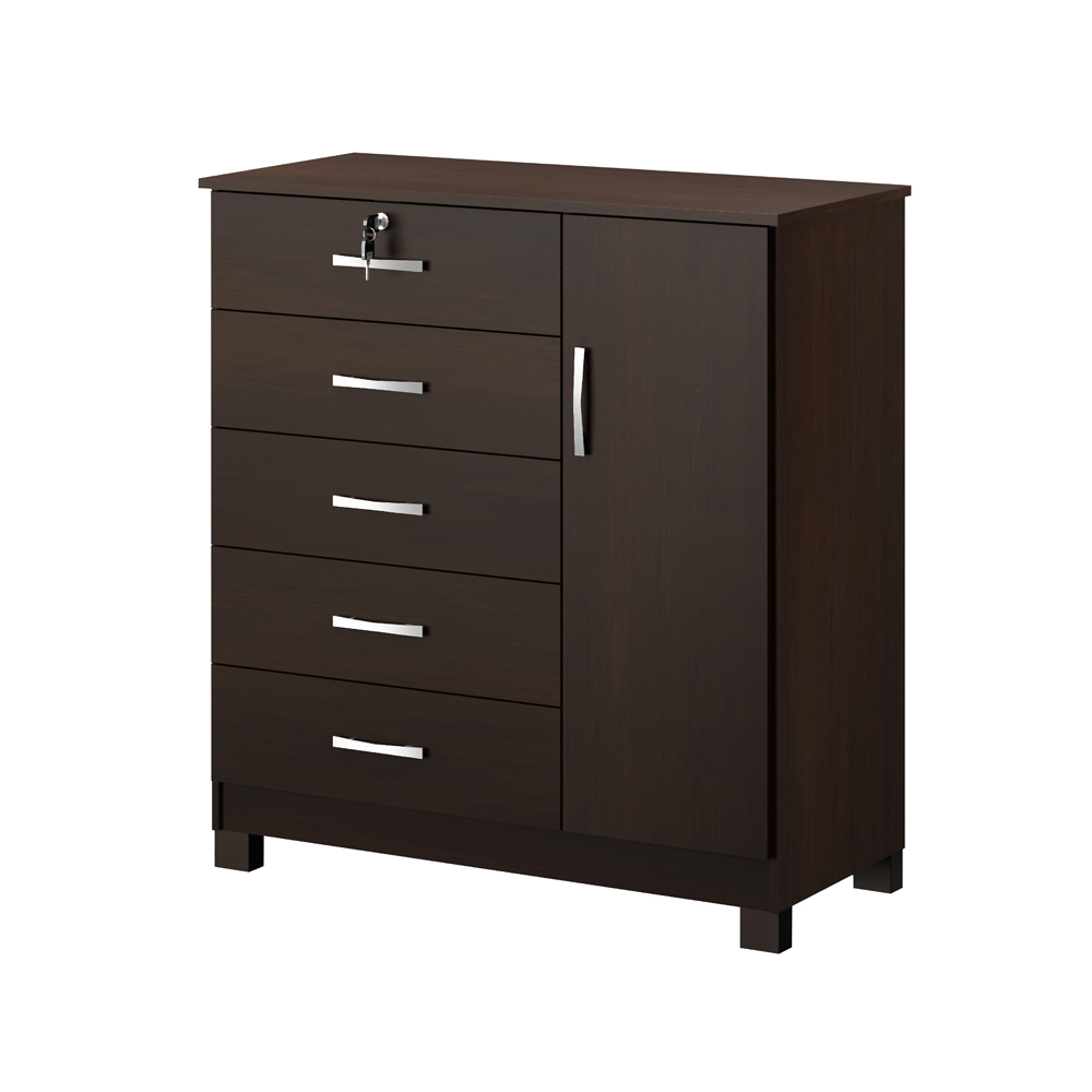 Comoda Verona, Darady, 02.15.002.055, Cafe, Con Llave, 1 Puerta Y 5 Cajones