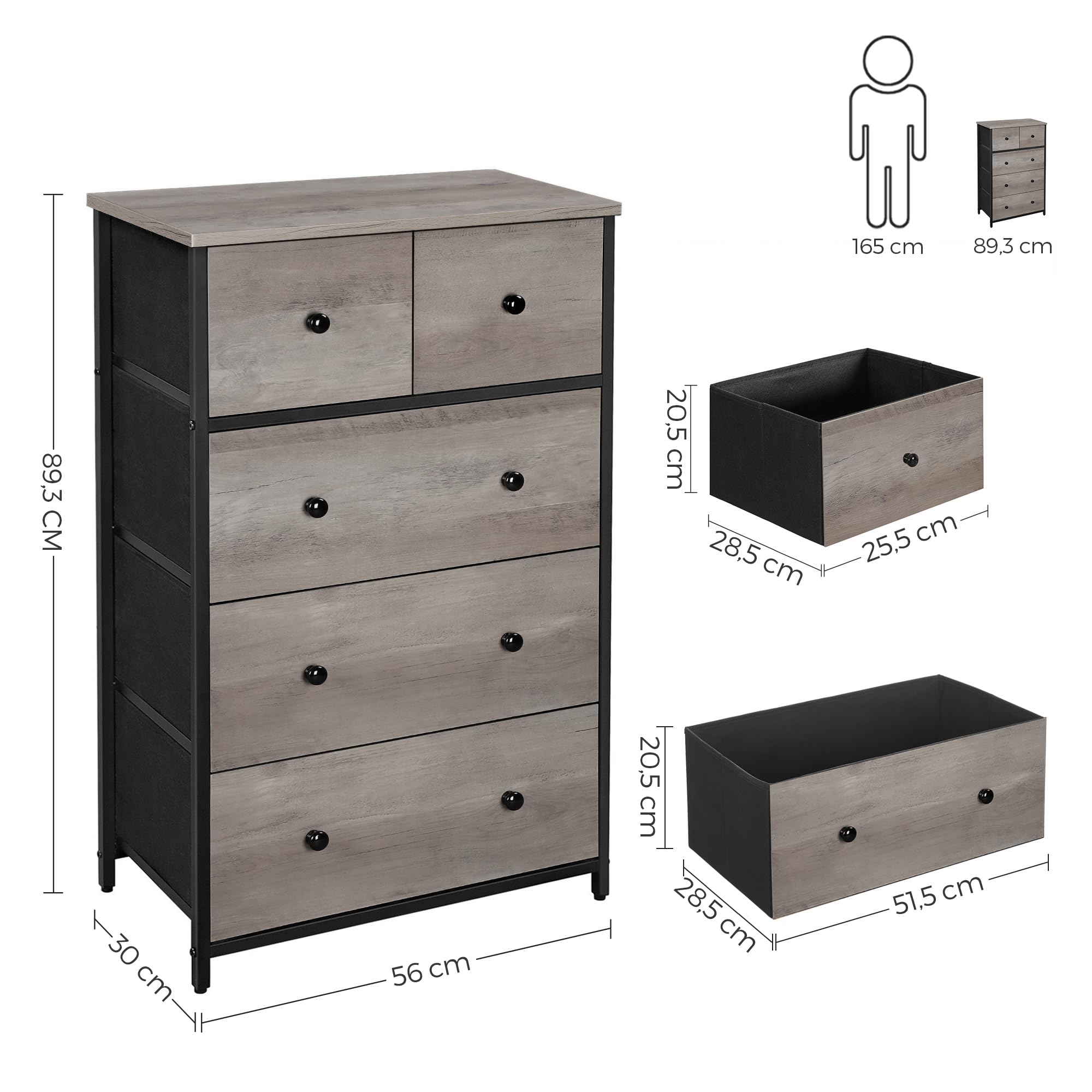 Foto 8 pulgar | Unidad De Almacenamiento Songmics Dresser De Estilo Industrial Con 5 Cajones