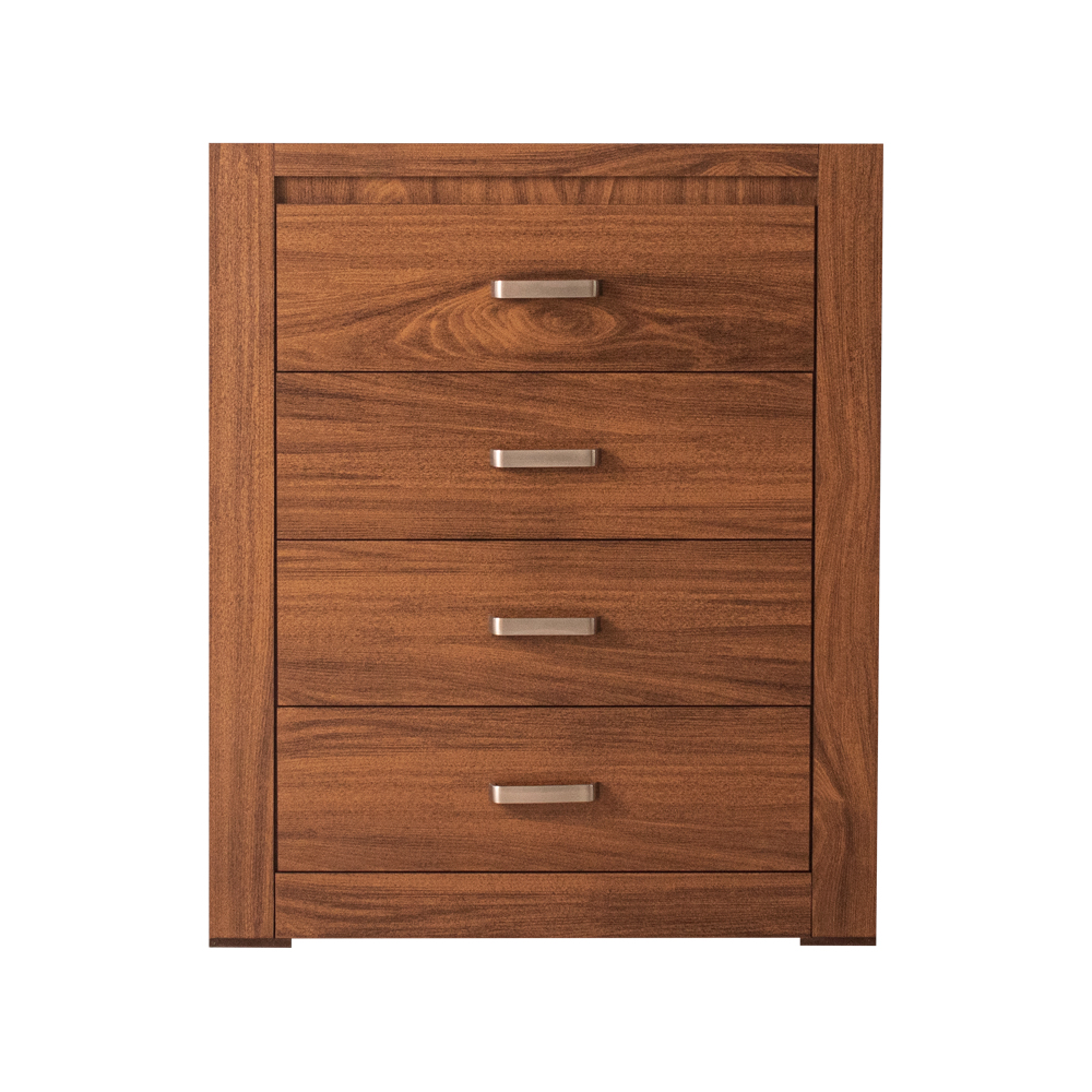 Cómoda - Cajonera Con 4 Cajones Color Nogal Con Jaladeras De Metal - Madera Industrializada