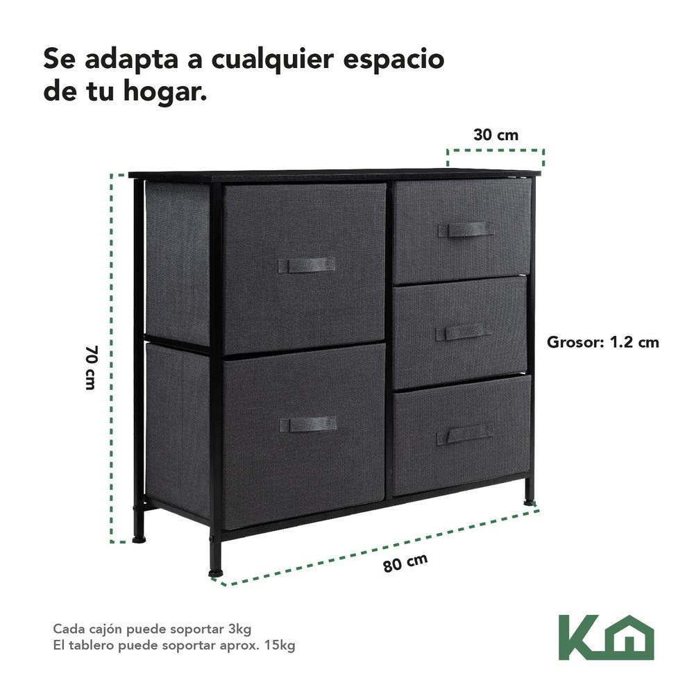 Foto 6 pulgar | Comoda Cajonera 5 Cajones Mueble Organizador De Tela Madera