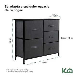 Foto 5 | Comoda Cajonera 5 Cajones Mueble Organizador De Tela Madera