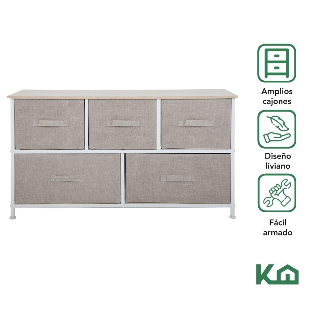 Foto 3 pulgar | Comoda Cajonera De 5 Cajones Mueble Organizador Tela Madera