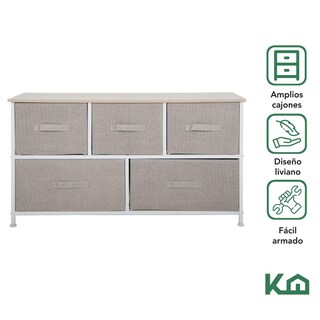Foto 2 | Comoda Cajonera De 5 Cajones Mueble Organizador Tela Madera