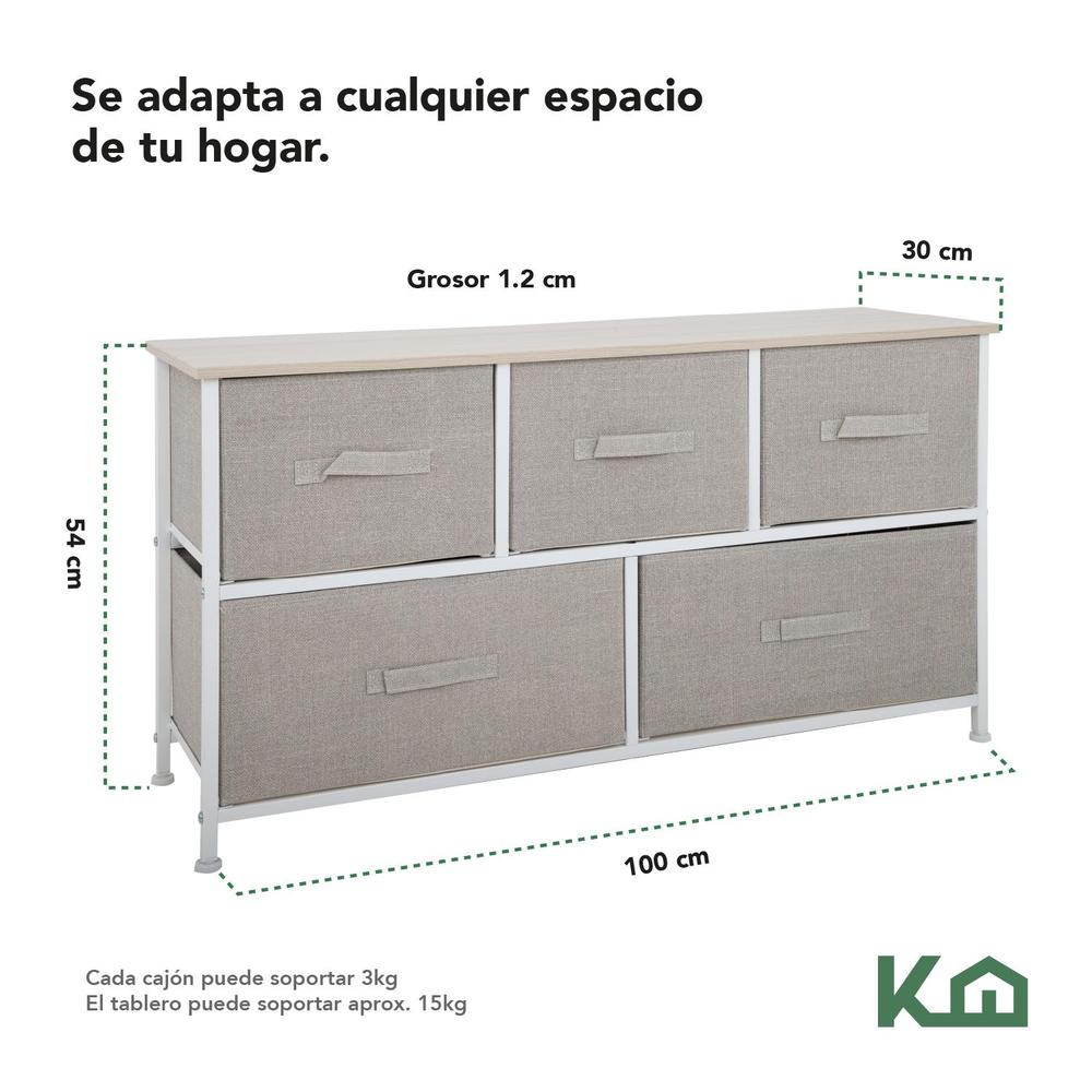 Foto 6 pulgar | Comoda Cajonera De 5 Cajones Mueble Organizador Tela Madera