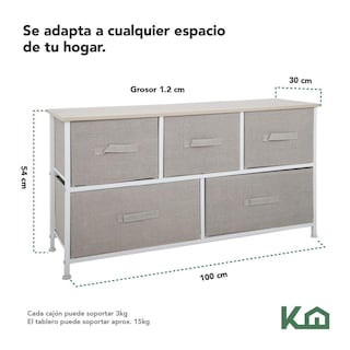 Foto 5 | Comoda Cajonera De 5 Cajones Mueble Organizador Tela Madera