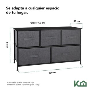 Foto 5 | Comoda Cajonera De 5 Cajones Mueble Organizador Tela Madera