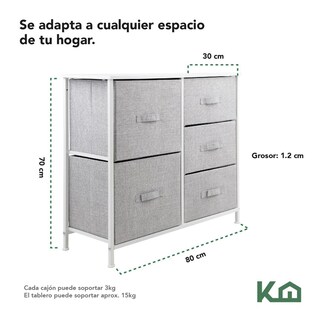 Foto 5 | Comoda Cajonera 5 Cajones Mueble Organizador De Tela Madera