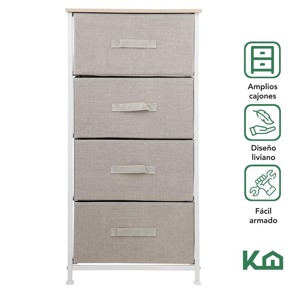 Foto 3 pulgar | Comoda Cajonera De 4 Cajones Mueble Organizador Tela Madera