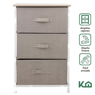 Foto 2 | Comoda Cajonera De 3 Cajones Mueble Organizador Tela Madera
