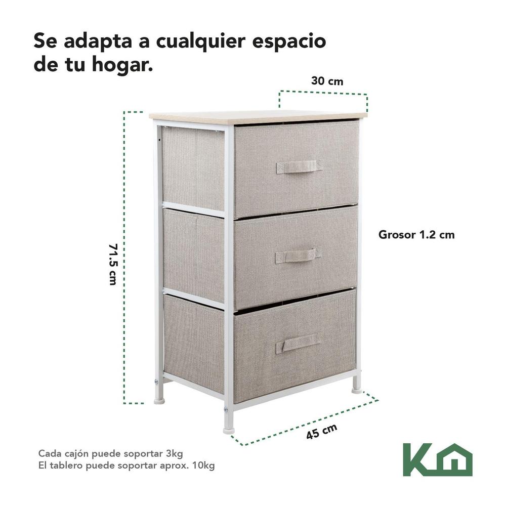Foto 6 pulgar | Comoda Cajonera De 3 Cajones Mueble Organizador Tela Madera