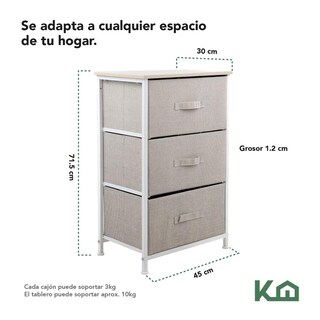 Foto 5 | Comoda Cajonera De 3 Cajones Mueble Organizador Tela Madera