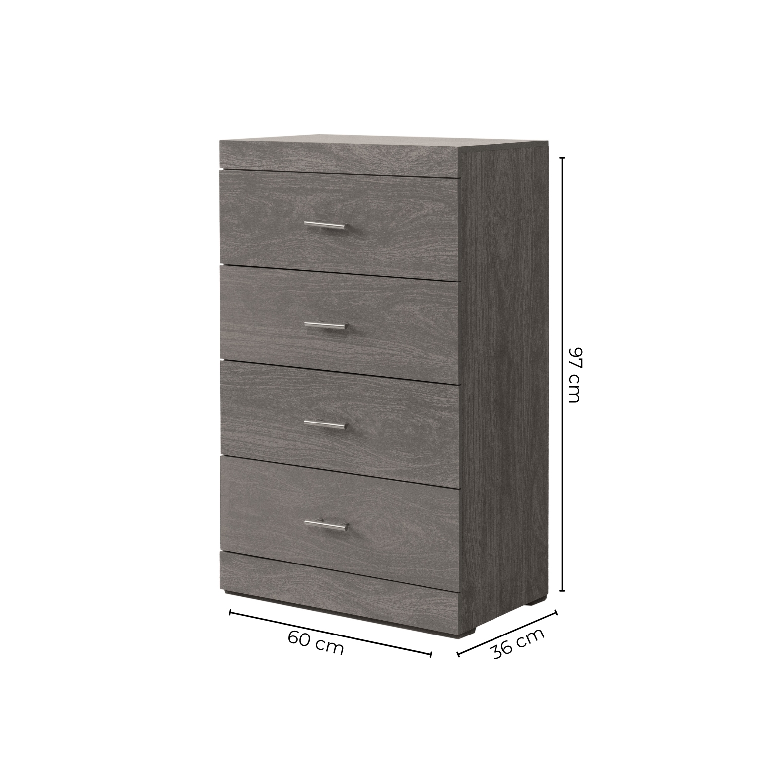 Foto 5 pulgar | Cómoda - Cajonera Con 4 Cajones Color Gris Con Jaladeras De Metal - Madera Industrializada