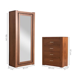 Foto 7 | Tocador - Cajonera Con 4 Cajones Y Espejo De Cuerpo Completo Color Nogal - Madera Industrializada