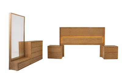 Foto 2 | Recámara King Size De 5 Piezas Con Cabecera Con Luz, 2 Burós, Cajonera Y Espejo Color Natural - Madera Industrializada