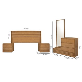 Foto 7 | Recámara King Size De 5 Piezas Con Cabecera Con Luz, 2 Burós, Cajonera Y Espejo Color Natural - Madera Industrializada