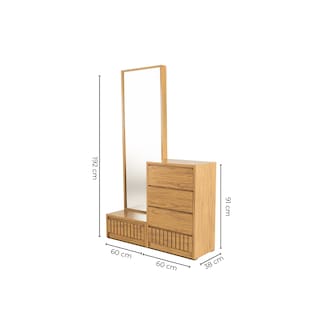 Foto 5 | Tocador - Cajonera Con 4 Cajones Y Espejo De Cuerpo Completo Color Natural - Madera Industrializada
