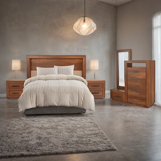 Foto 6 | Recámara King Size De 5 Piezas Con Cabecera Con Luz, 2 Burós, Cajonera Y Espejo Color Parota - Madera Industrializada