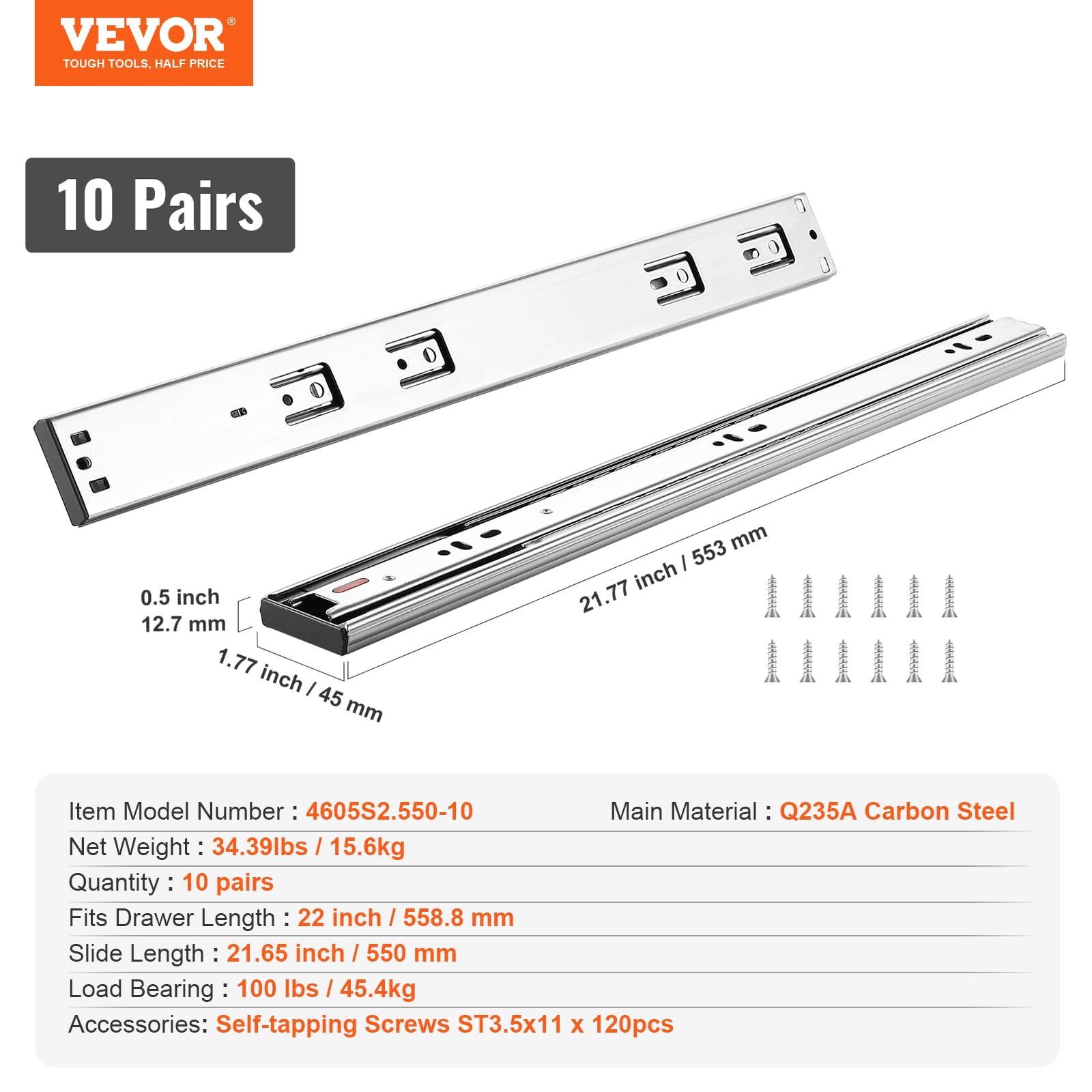 Foto 8 pulgar | Diapositivas Para Cajones Vevor, Cierre Suave, 22 Pulgadas, Resistentes, Cargas De 100 Kg - Venta Internacional.