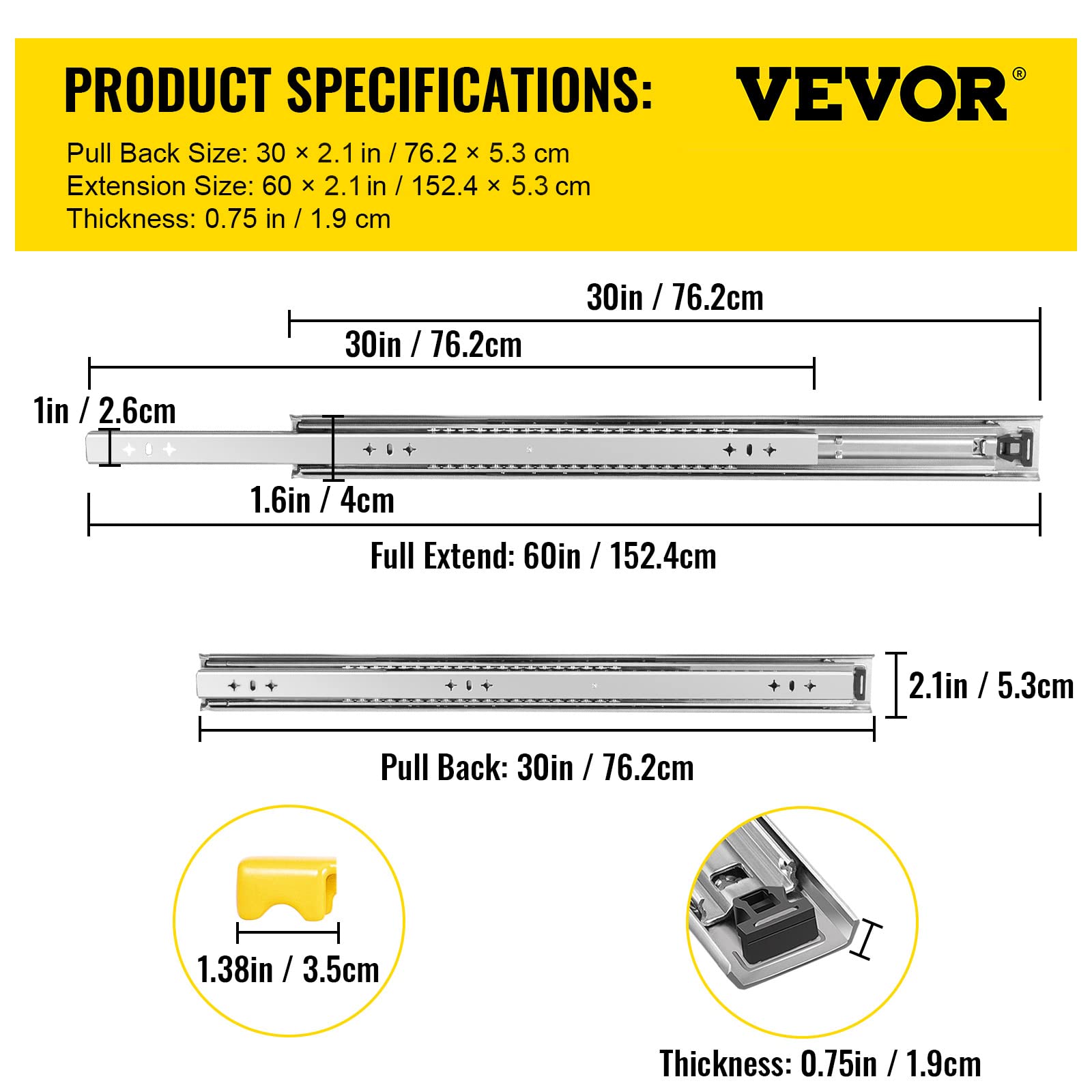 Foto 4 pulgar | Diapositivas Para Cajones Vevor De 76,2 Cm, 1 Par De Tapas De Carga Con Cierre De 115 Kg. - Venta Internacional.