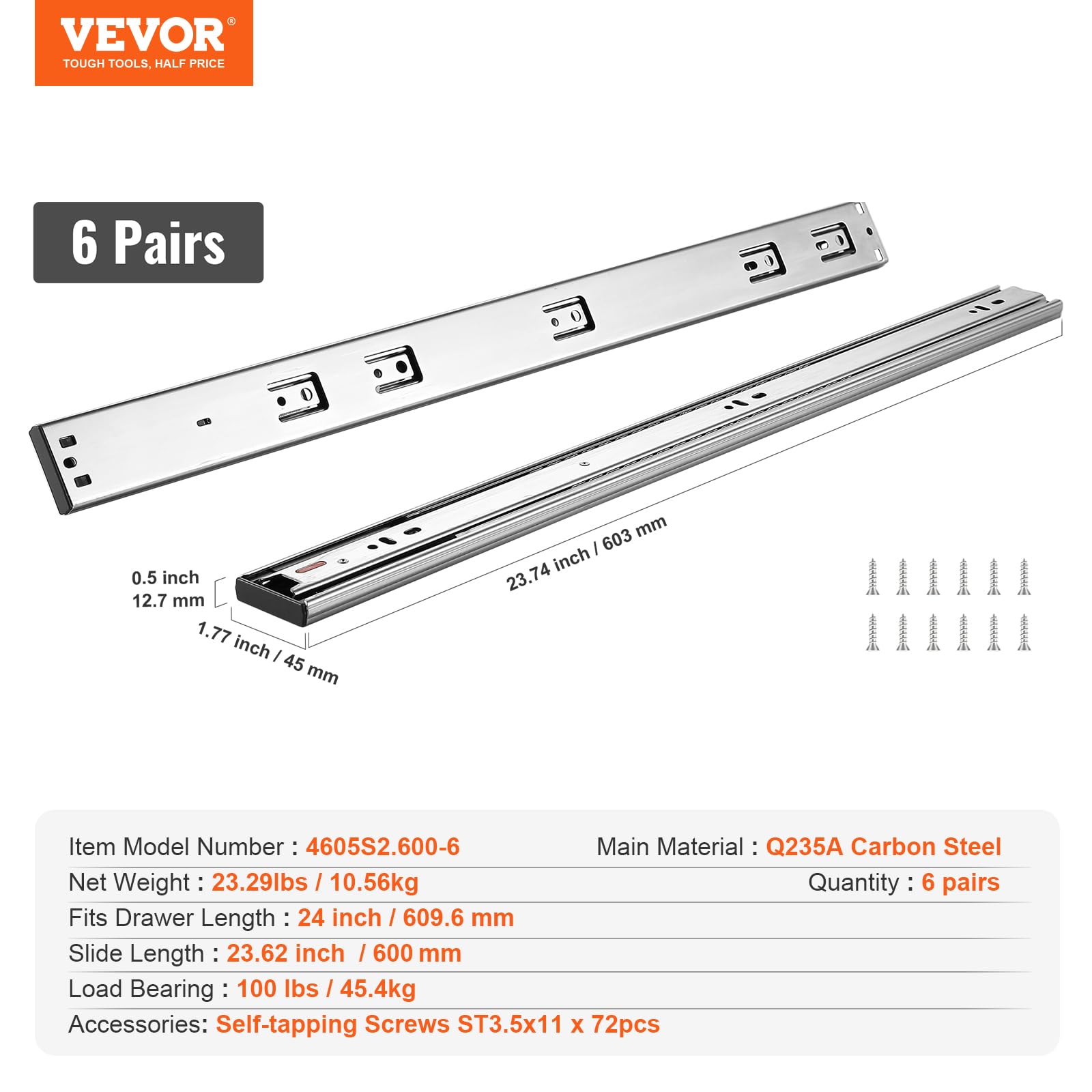 Foto 8 pulgar | Diapositivas Para Cajones Vevor, Cierre Suave, 60 Cm, Muy Resistentes, 45 Kg De Carga - Venta Internacional.