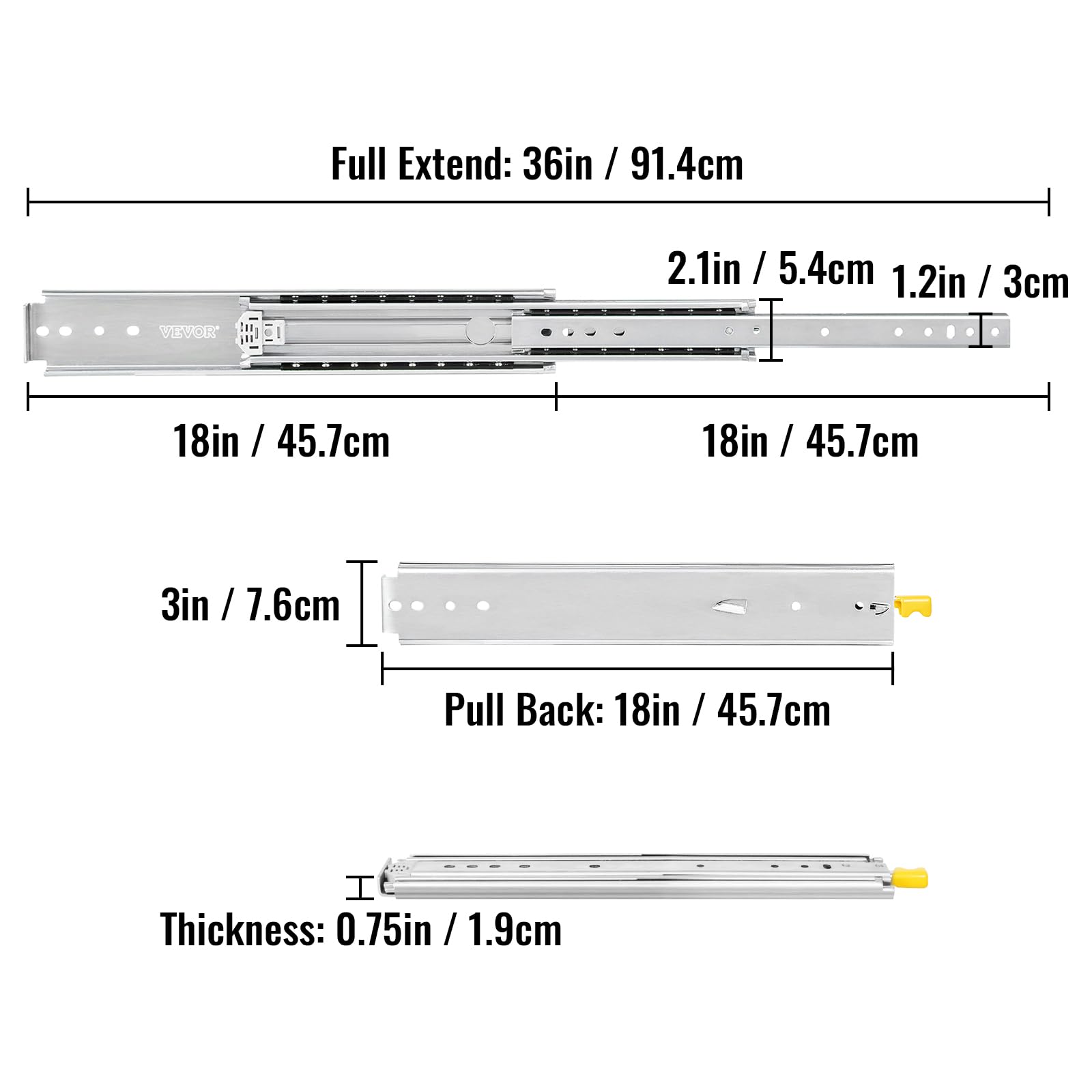 Foto 7 pulgar | Diapositivas Para Cajones Vevor De 45 Cm, 1 Par De Cierres, 227 Kg, Capacidad De Carga - Venta Internacional.