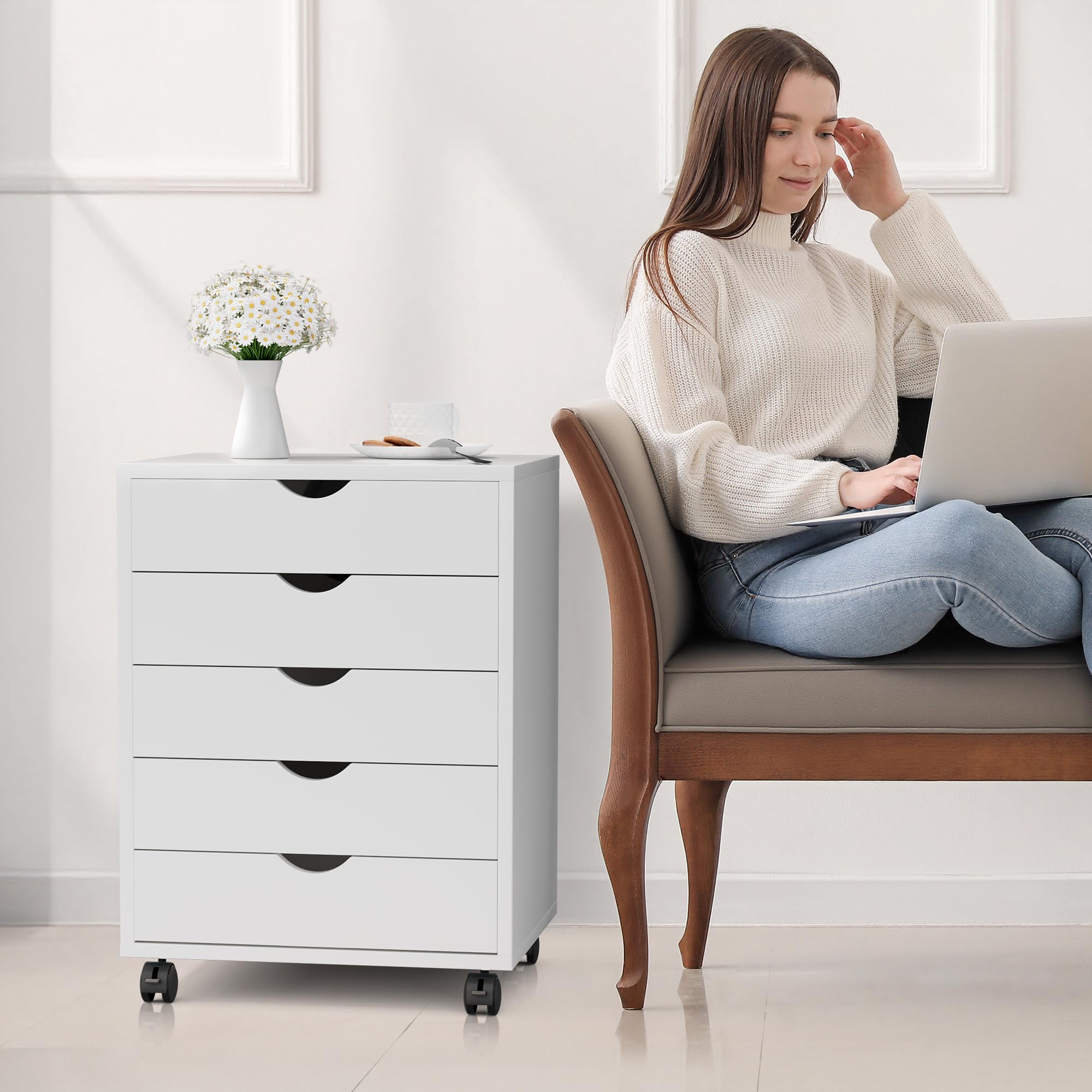 Cajonera Simple Deluxe De 5 Cajones, Blanca, Para Oficina, Ho - Venta Internacional.