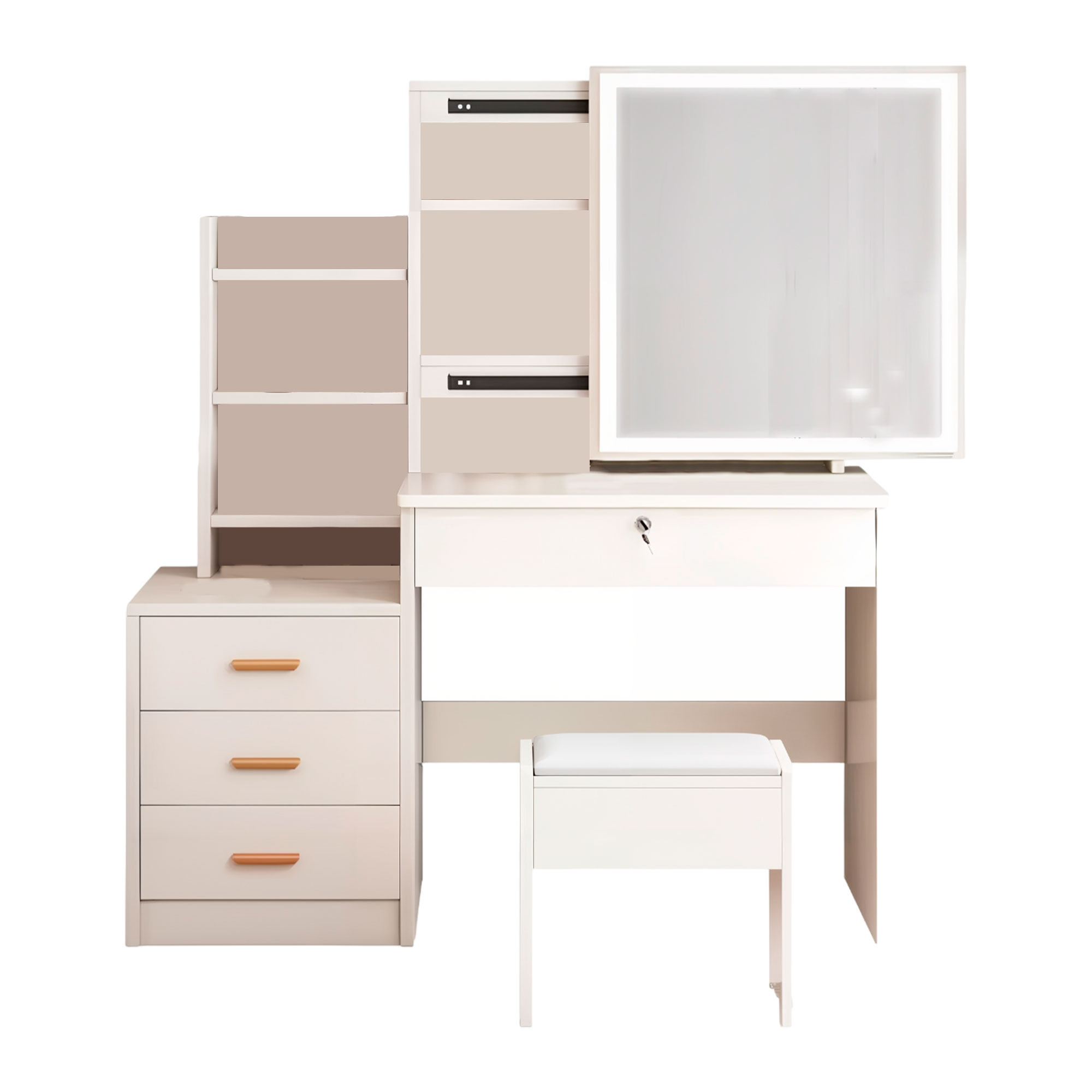 Foto 2 pulgar | Tocador Vanity Con Espejo Luz Led Con Banco Bluelander Blanco