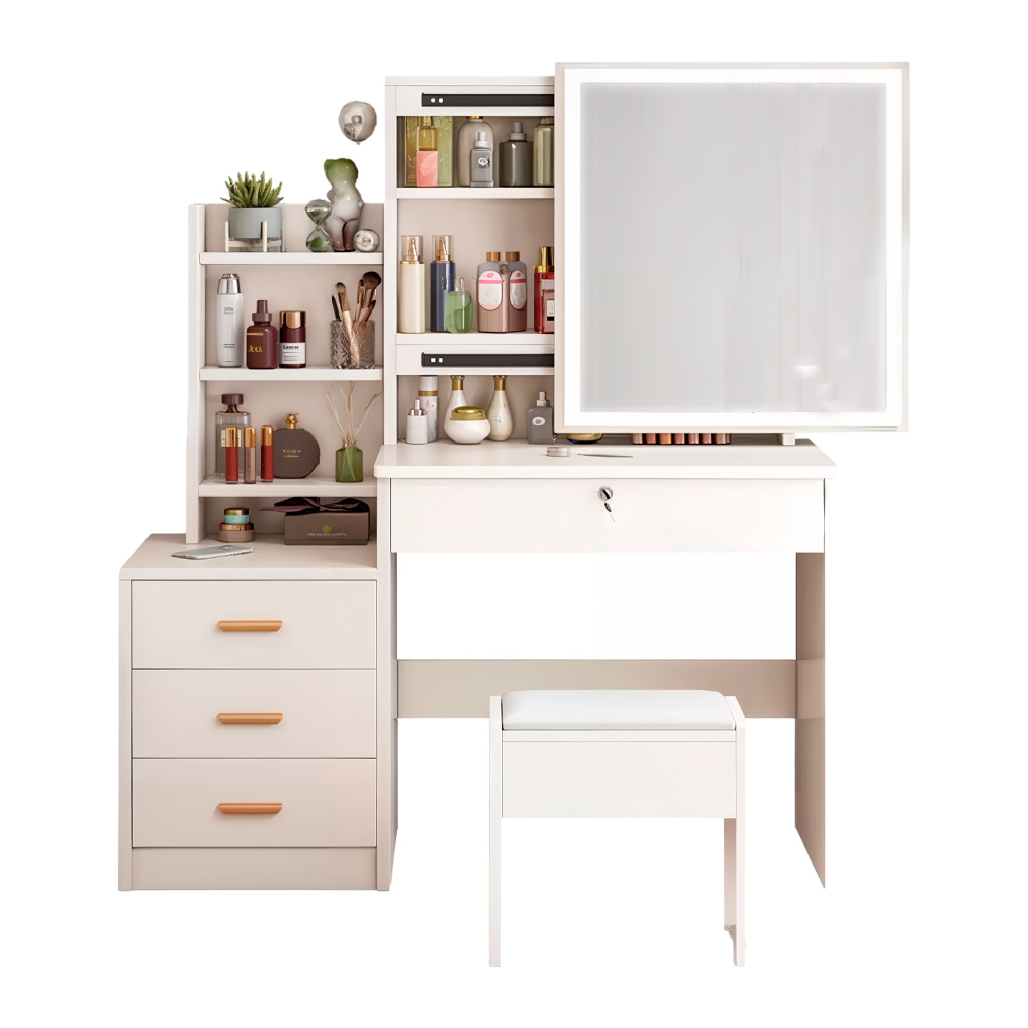 Foto 2 | Tocador Vanity Con Espejo Luz Led Con Banco Bluelander Blanco