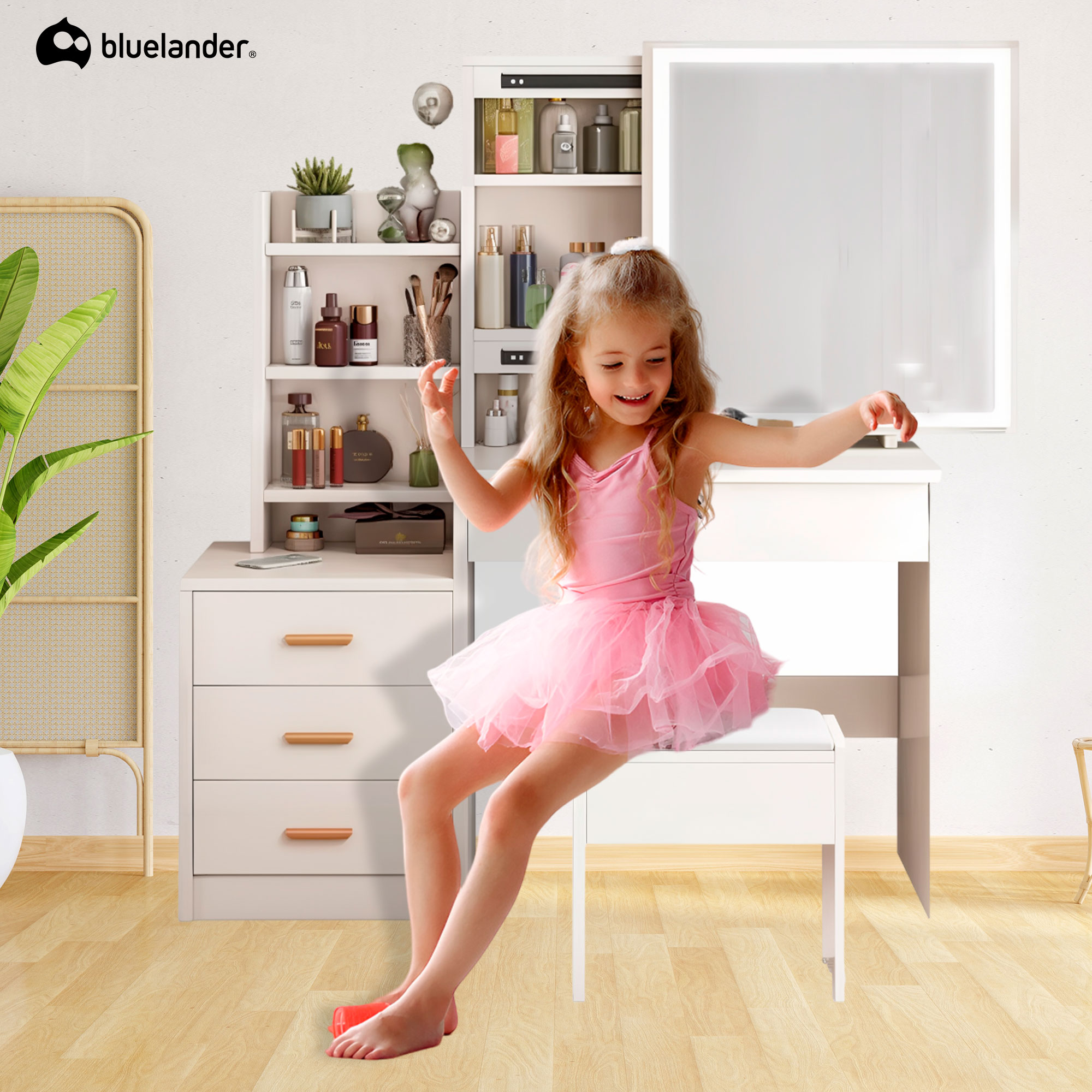 Foto 4 | Tocador Vanity Con Espejo Luz Led Con Banco Bluelander Blanco
