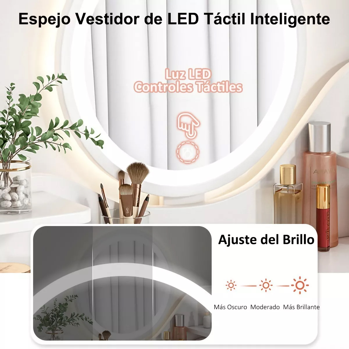 Foto 4 pulgar | Tocador de Dormitorio con Espejo Led Blanco