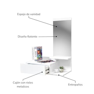Foto 5 | Recibidor Top Living Manchester Con Espejo Y Cajón Blanco