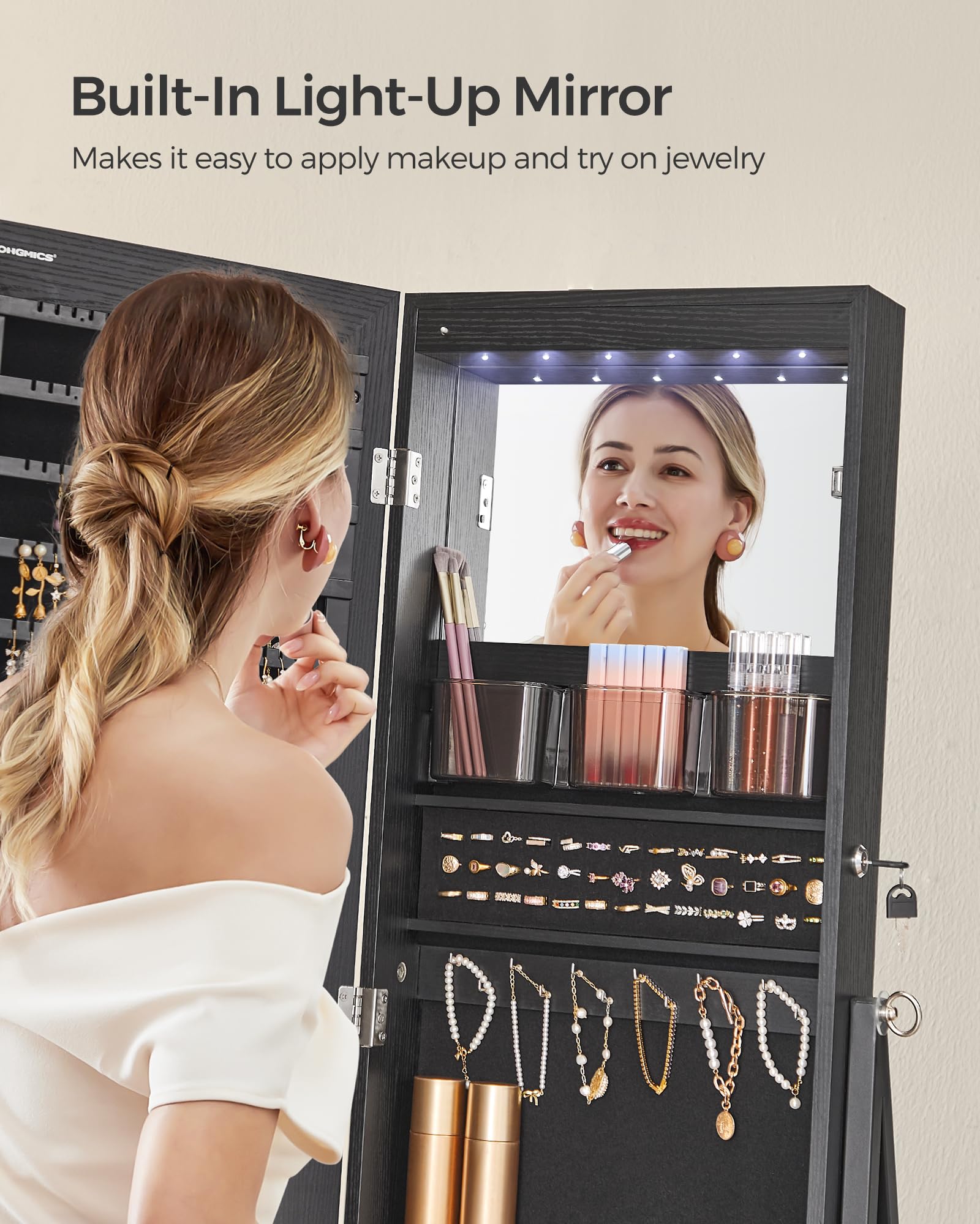 Foto 4 | Armario Para Joyas Songmics Con Espejo Led Y Almacenamiento - Venta Internacional.