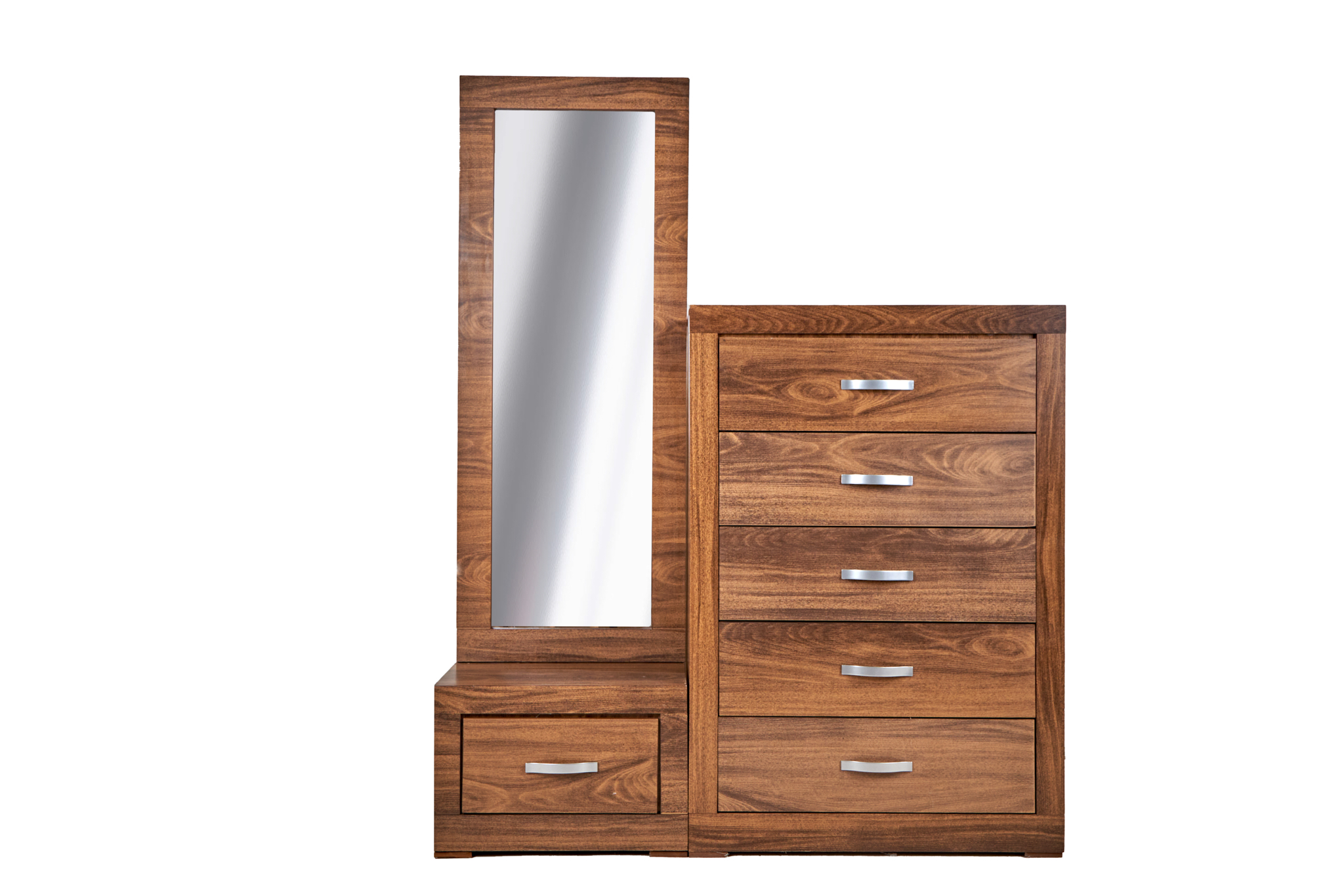 Tocador - Cajonera Y Espejo De Cuerpo Completo Color Nogal - Madera Mdf