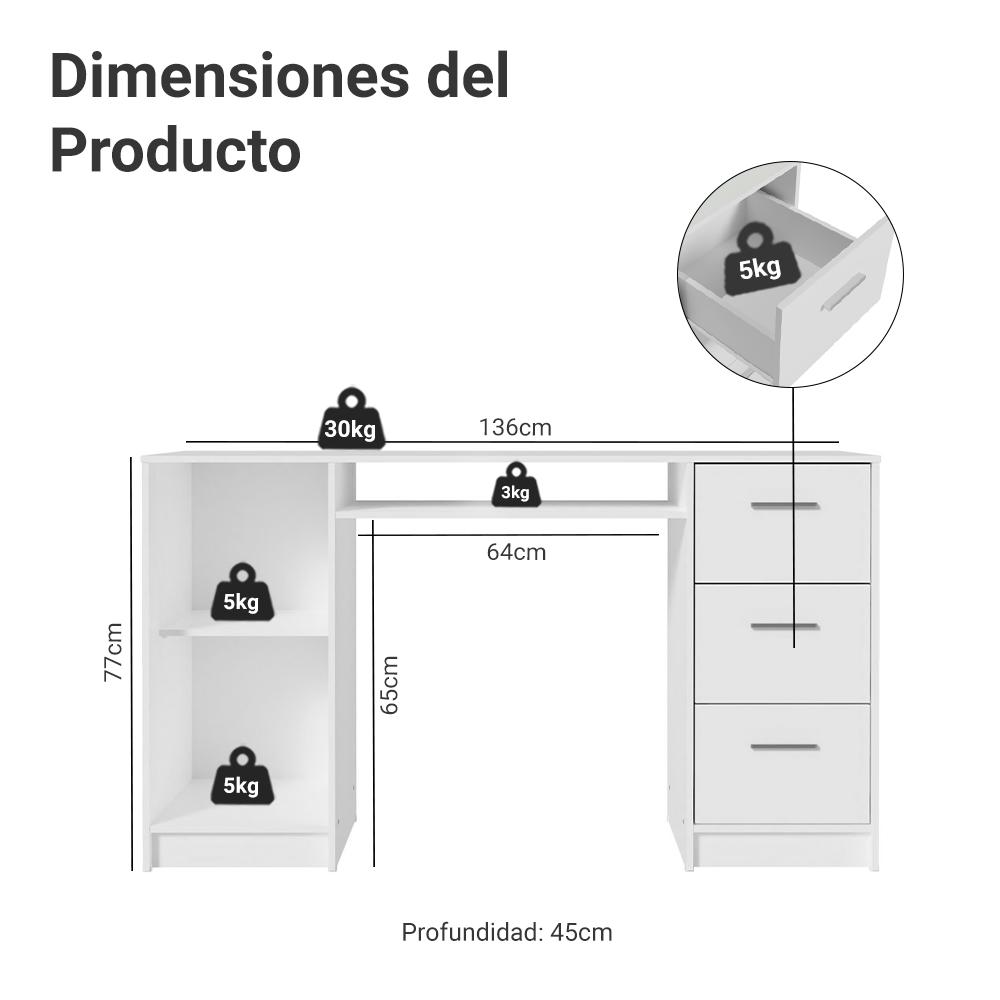 Foto 4 | Tocador Para Maquillaje O Escritorio Madesa Con 3 Cajones Bb