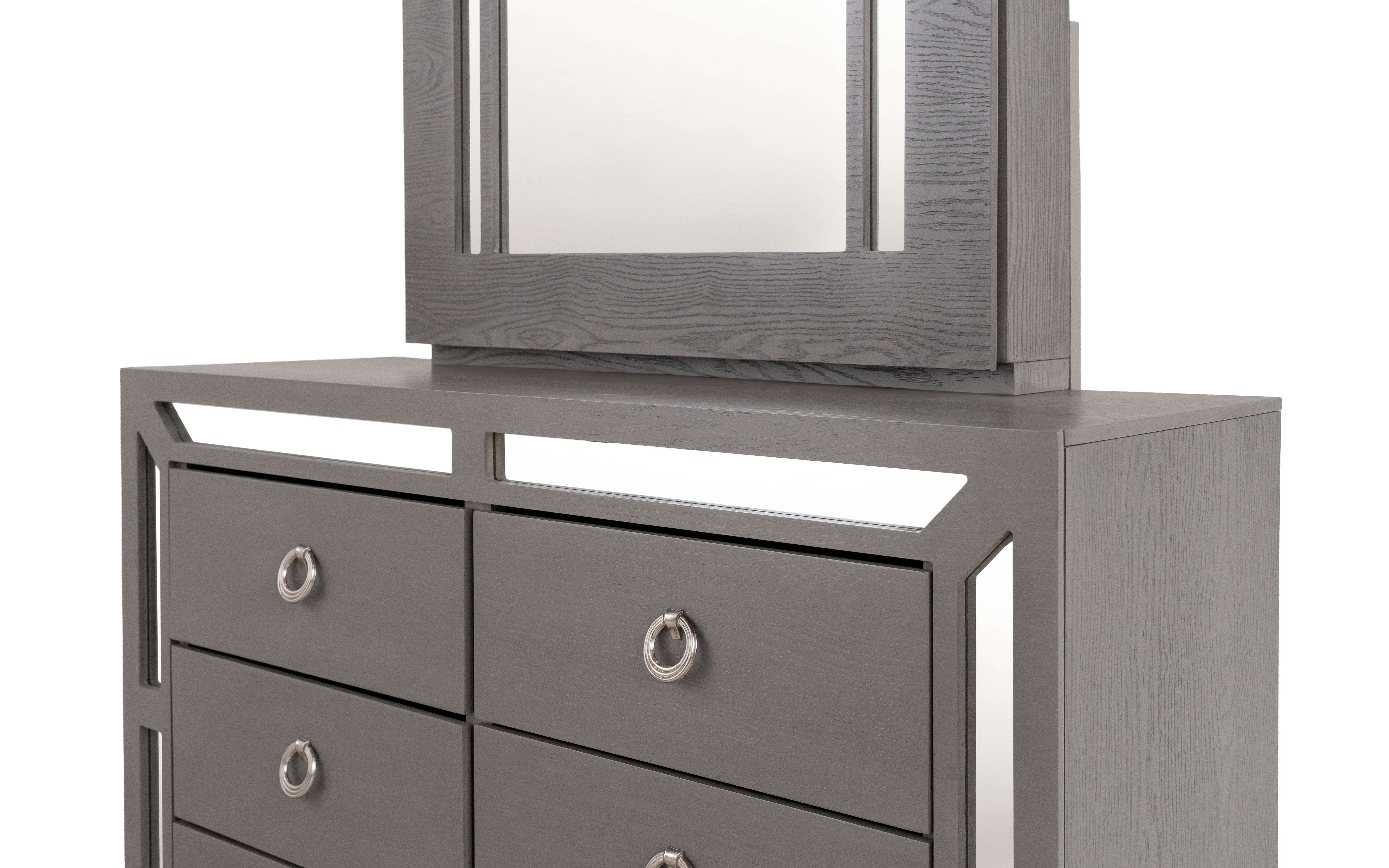 Foto 4 pulgar | Tocador - Cajonera Con 6 Cajones Y Espejo Con Almacenamiento Color Gris - Madera Industrializada
