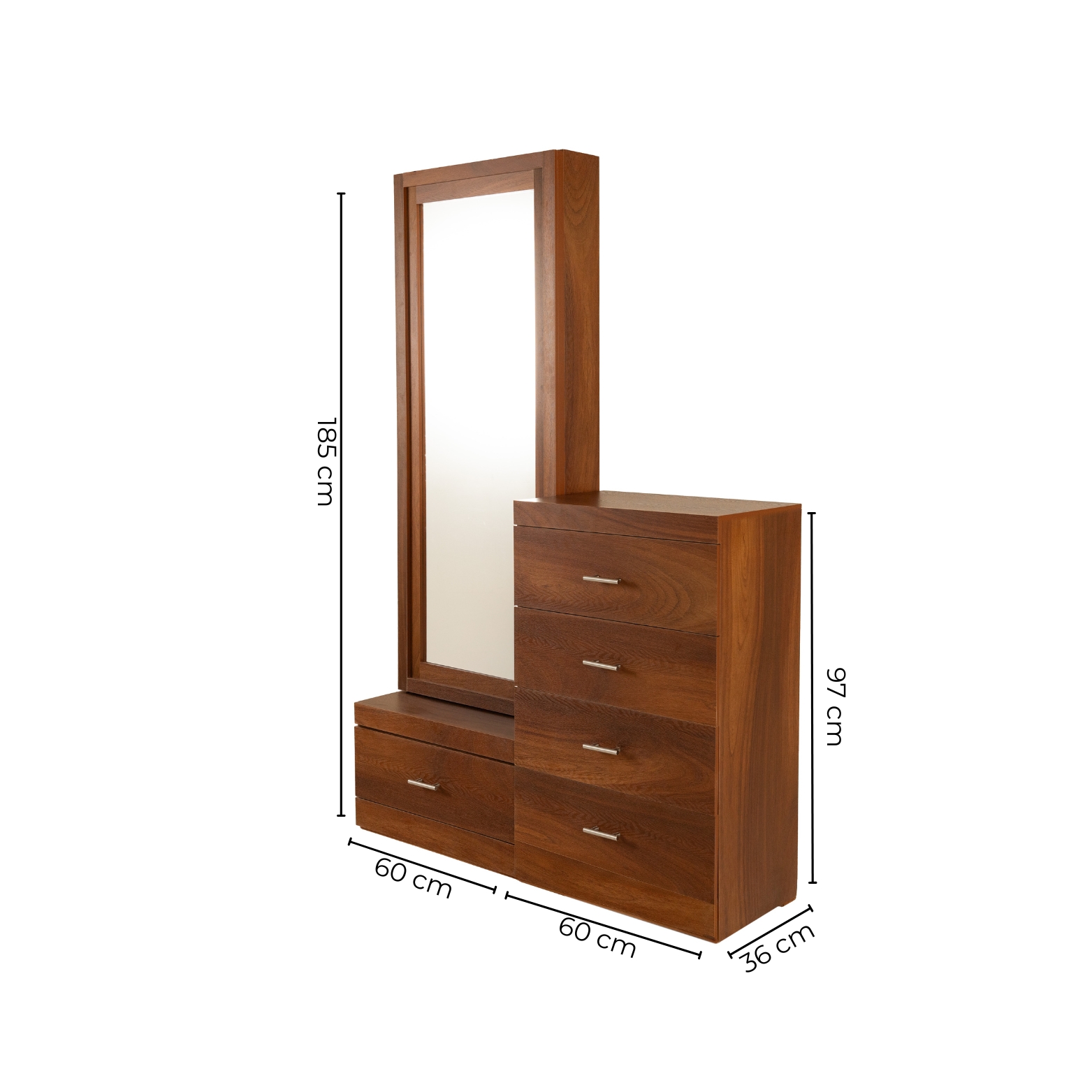 Foto 4 pulgar | Tocador - Cajonera Con 4 Cajones Y Espejo De Cuerpo Completo Color Parota - Madera Industrializada