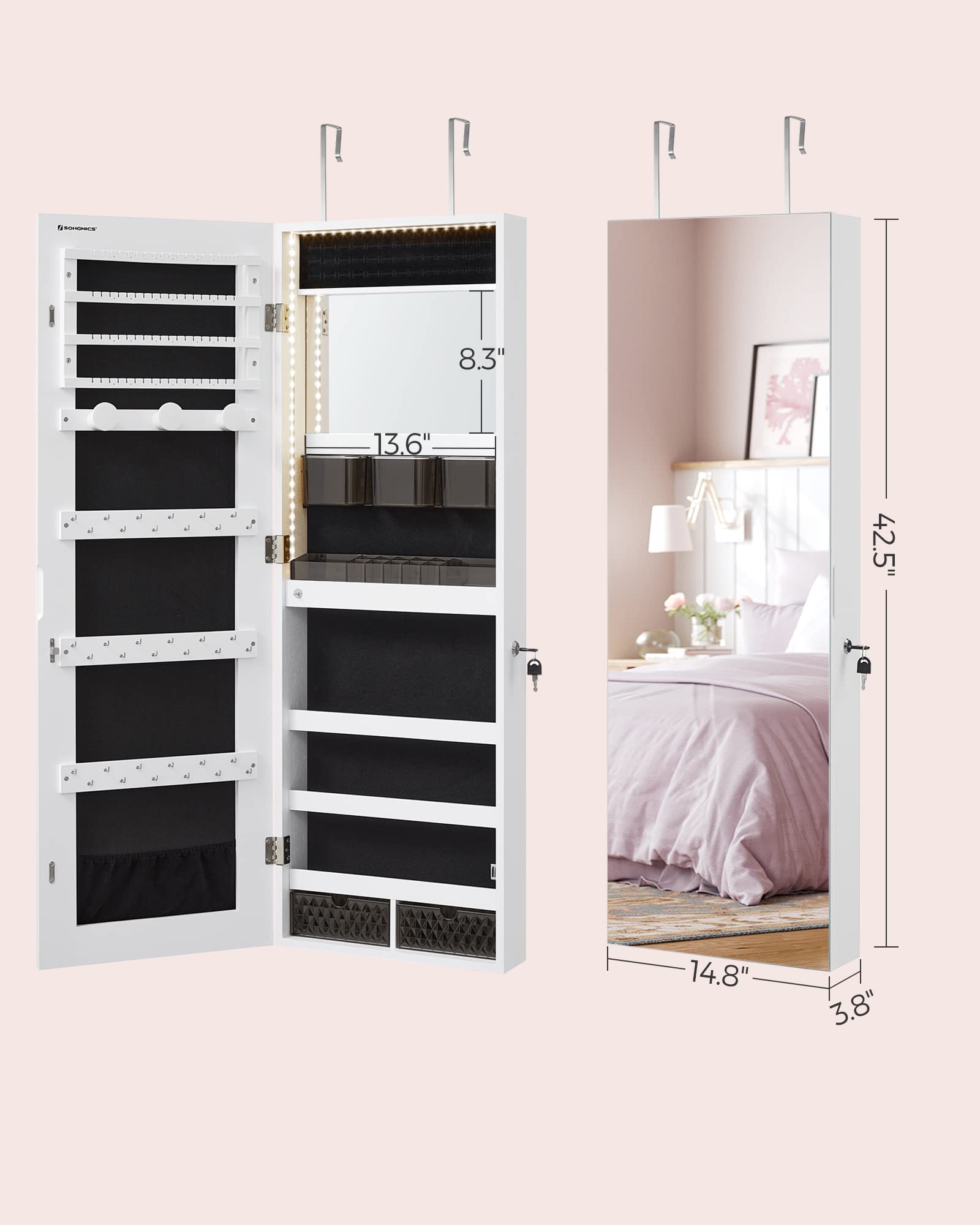 Foto 6 | Armario Organizador Con Espejo Para Joyas Songmics, Blanco - Venta Internacional.