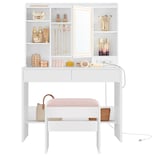 Escritorio Vasagle Con Espejo, Luces Y Taburete, Color Blanco - Venta Internacional.