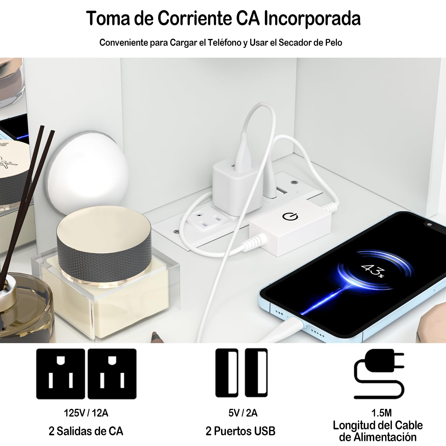 Foto 7 pulgar | Tocador Furniturer Flooca Blanco 80 X 40 X 131 Cm