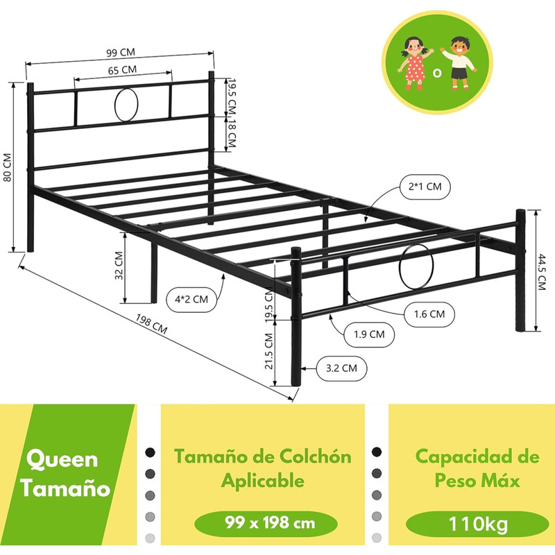 Foto 5 pulgar | Cama Individual Metal Cama Base Para Colchon Con Estribo Estructura De Cama gomyhome