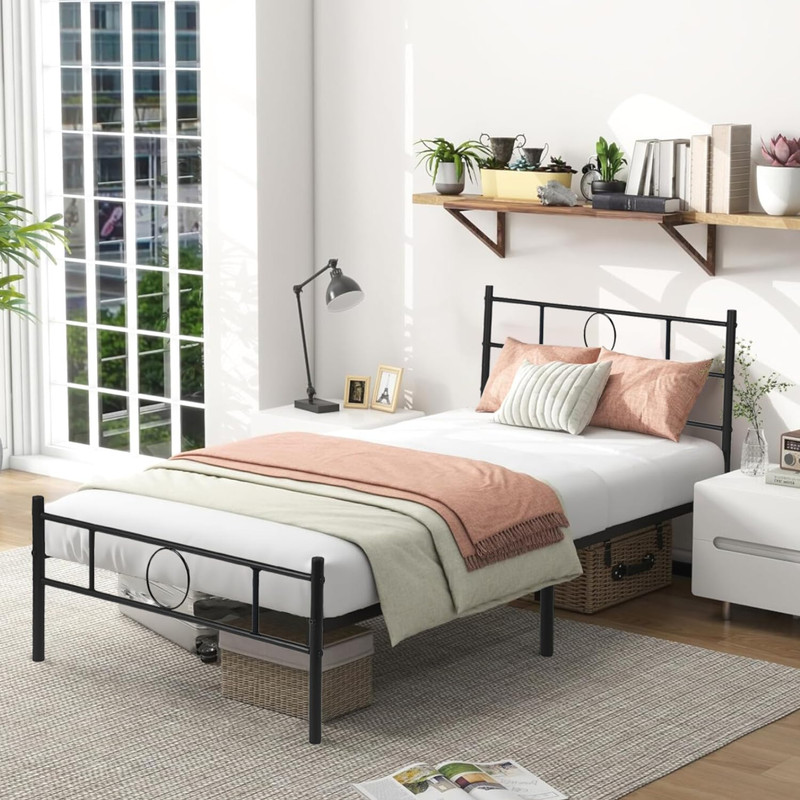 Foto 6 pulgar | Cama Individual Metal Cama Base Para Colchon Con Estribo Estructura De Cama gomyhome