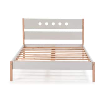 Foto 1 | Cama Matrimonial Blanca Y Madera Con Láminas De Madera Maciza