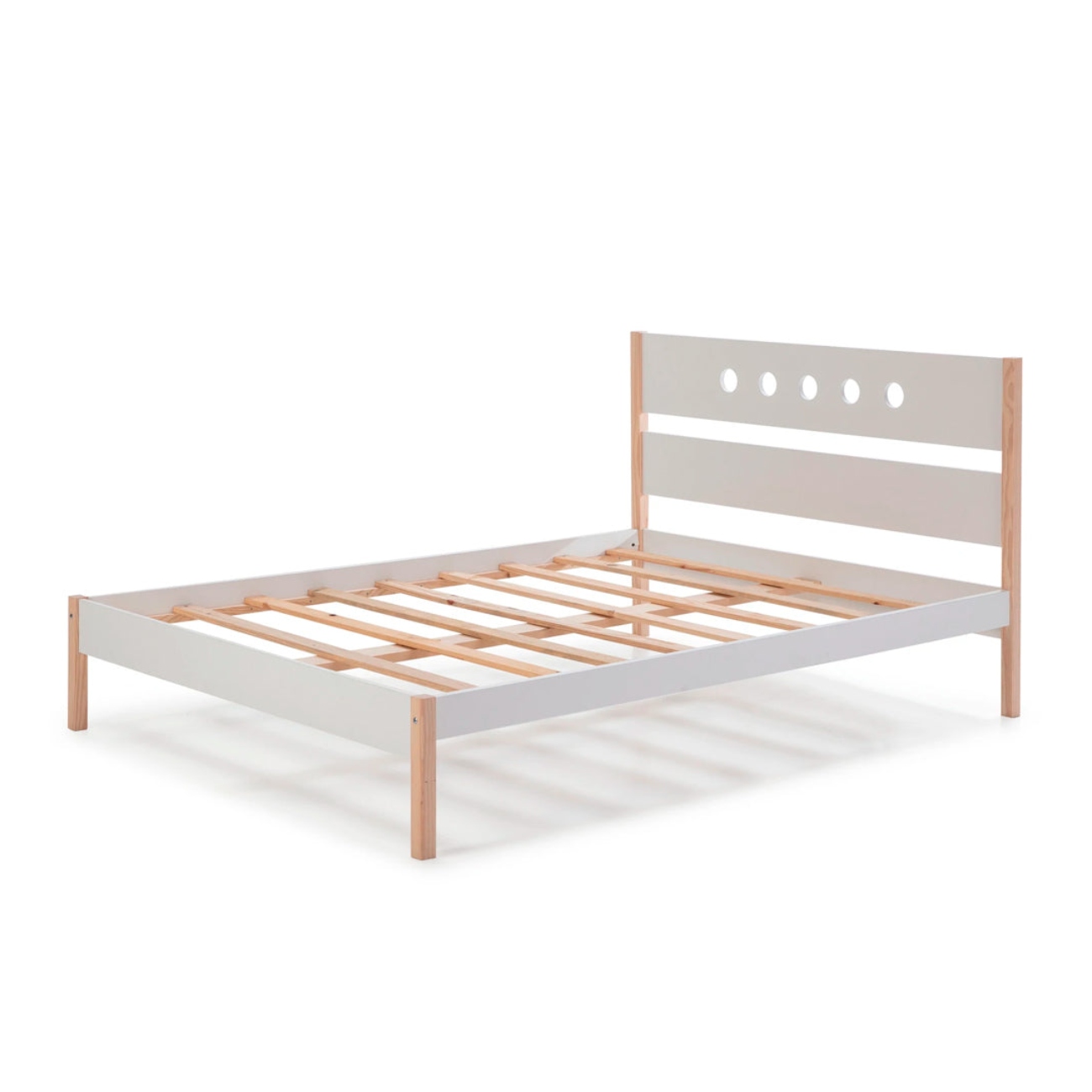 Foto 4 pulgar | Cama Matrimonial Blanca Y Madera Con Láminas De Madera Maciza