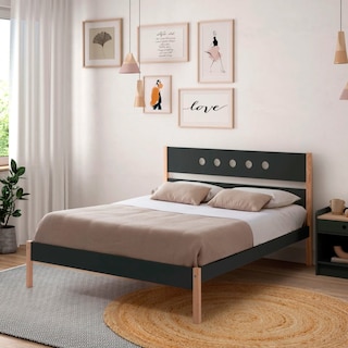 Foto 4 | Cama Matrimonial Gris Obscuro Y Madera Con Láminas De Pino Macizo