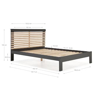 Foto 3 | Cama Matrimonial Gris Oscuro Y Madera Estructura De Madera Industrial