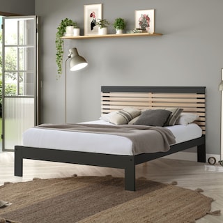 Foto 5 | Cama Matrimonial Gris Oscuro Y Madera Estructura De Madera Industrial