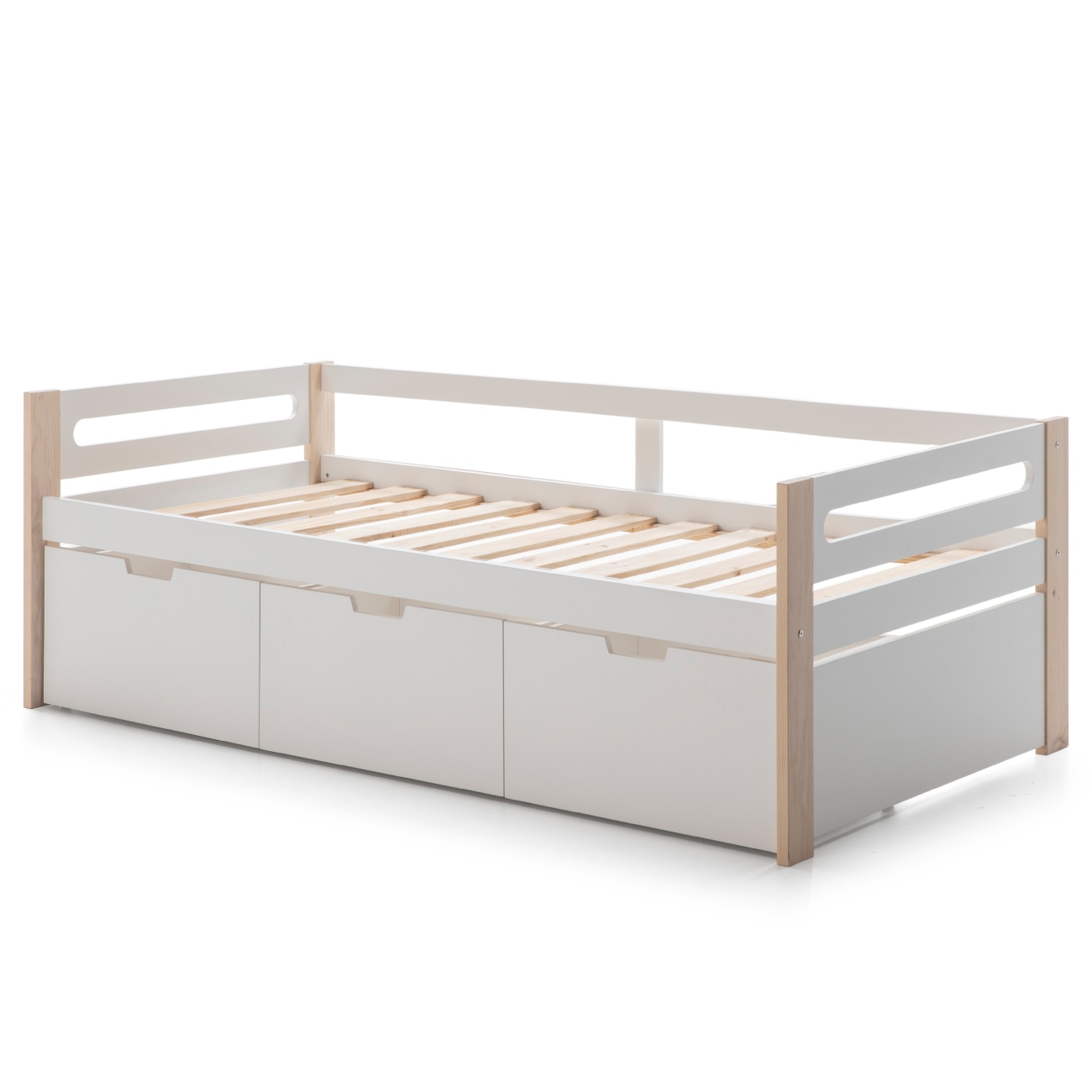 Foto 4 pulgar | Cama Individual Blanca Con Láminas De Pino Macizo Con 3 Cajones Y Estructura De Madera Mdf