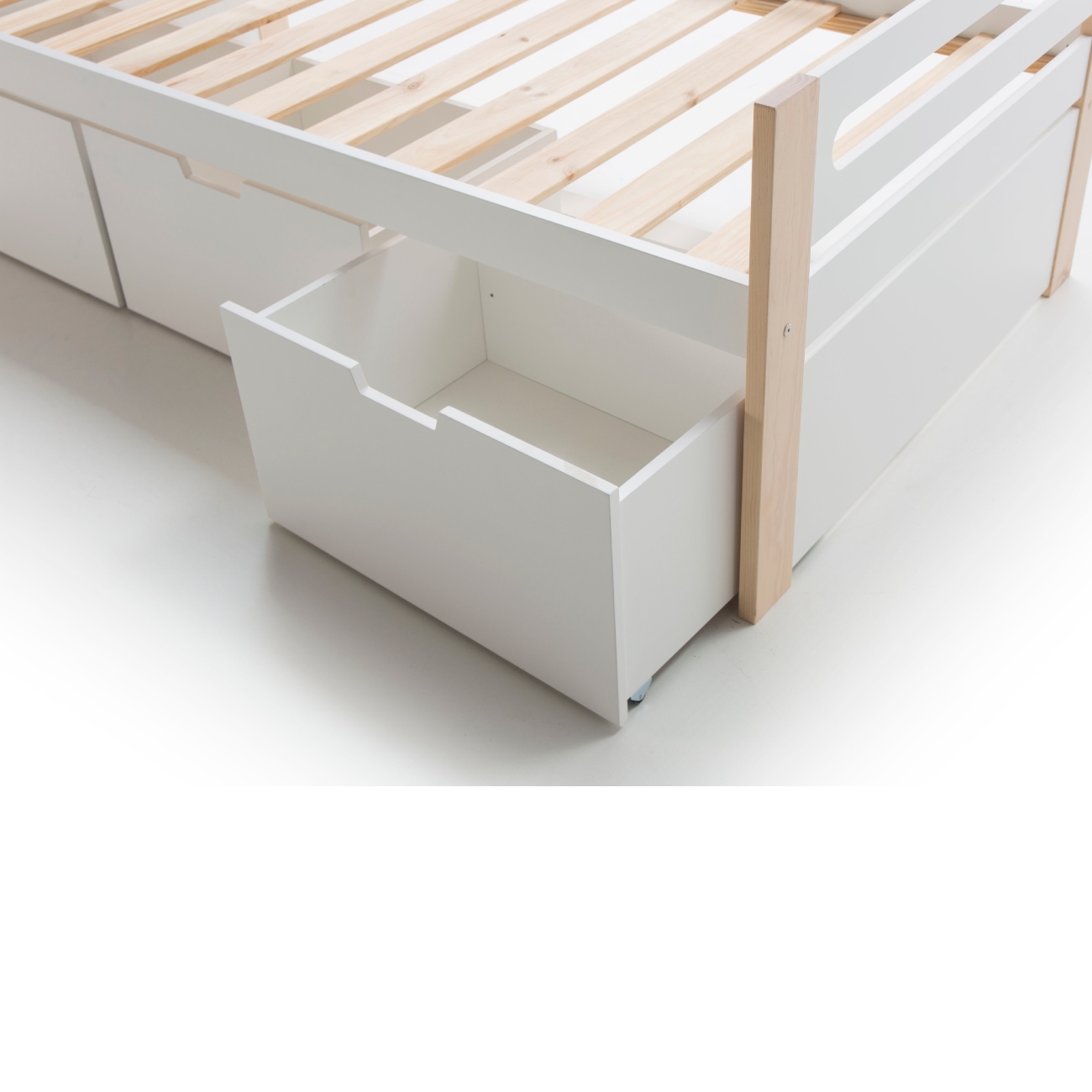 Foto 5 pulgar | Cama Individual Blanca Con Láminas De Pino Macizo Con 3 Cajones Y Estructura De Madera Mdf