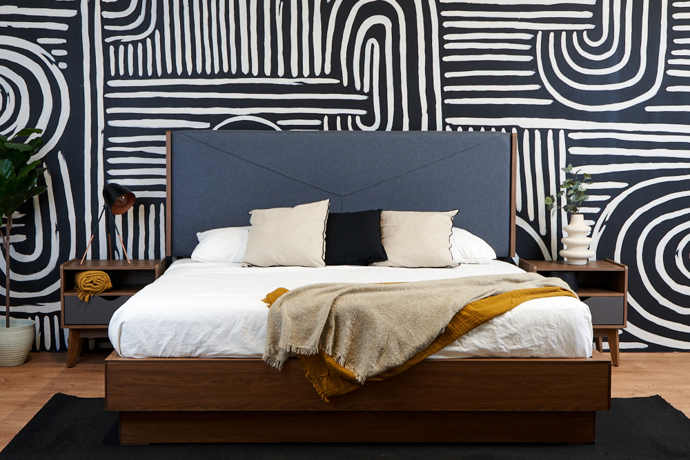 Foto 4 | Cabecera King Size Color Nogal Y Gris - Madera Mdf Y Melamina Tapizada